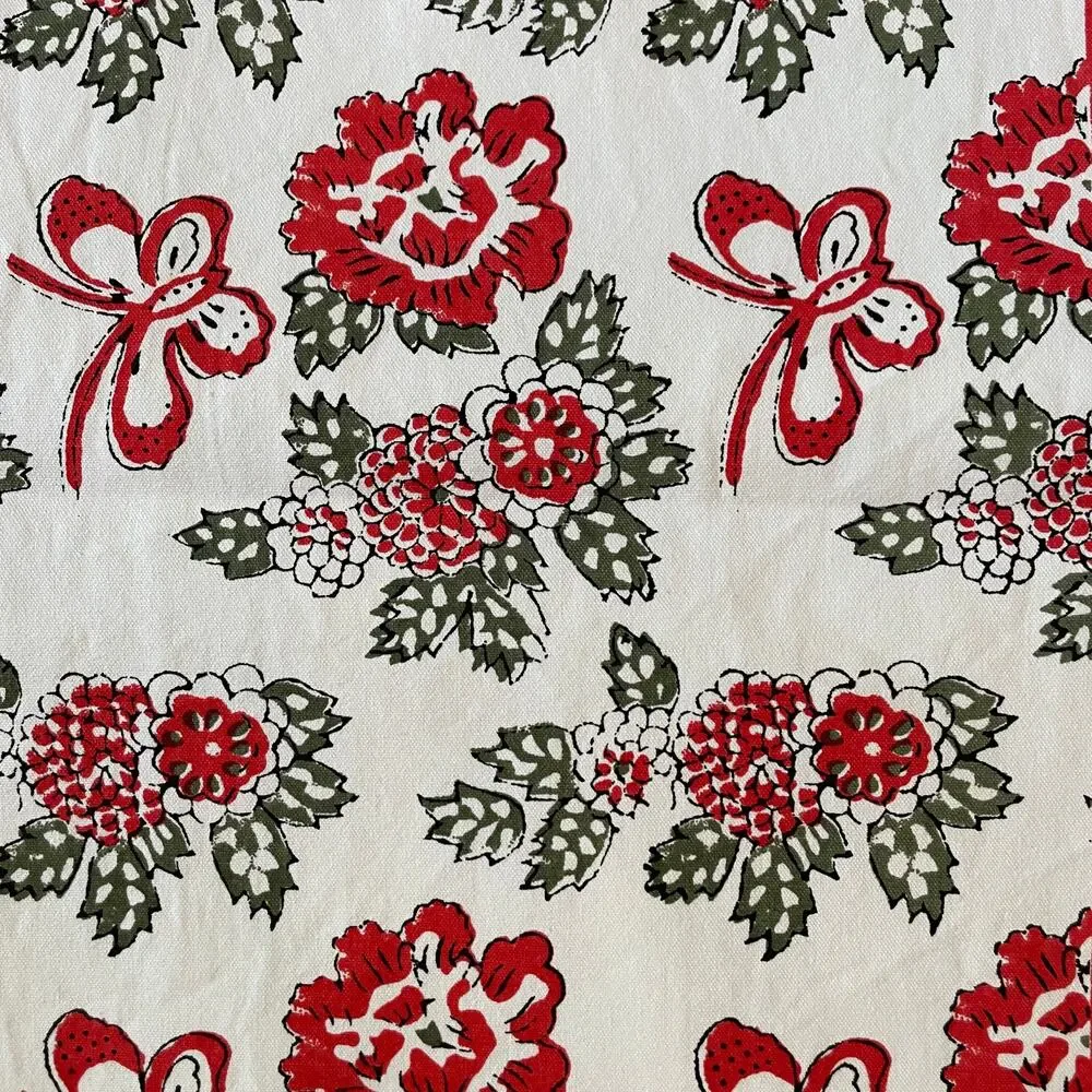 Tiramisu Block Print Cotton Table Runner 14x108 Pink & Red Floral Butterfly NEW